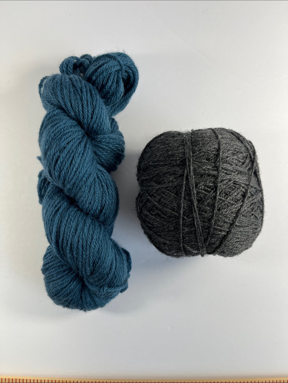 Handspun / Indie Dyed Yarn Skein and Cake Lot - Teal Blue Hank & Charcoal Grey